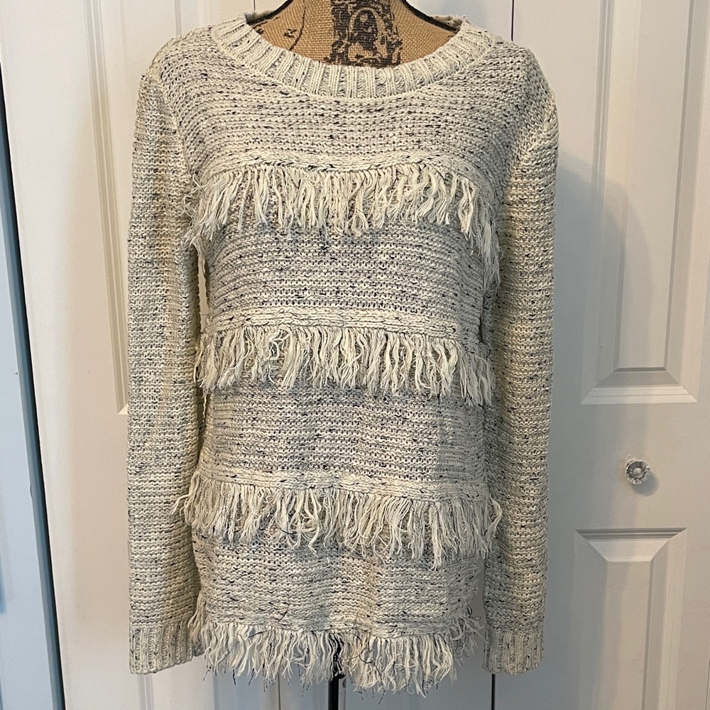 Blu Pepper Women's Fringe Knit Sweater - Cream